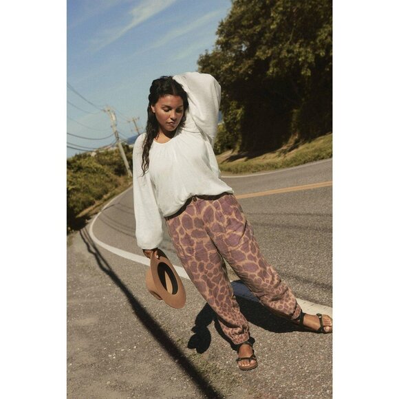 Anthropologie Jogger Size 8 Brown Linen Blend Animal Print Zip Ankle - Picture 1 of 10